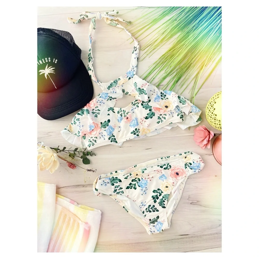 🌼🍍 O’Neill Girls’ Arabella Floral High Neck Two-Piece Swimsuit 👙☀️🏝💗🍍